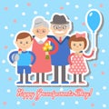 Grandmother and grandfather grandchildren greeting card for grandparents day. Vector illustration.