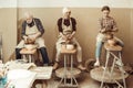 Grandmother and grandfather with granddaughter making pottery Royalty Free Stock Photo