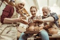 Grandmother and grandfather with granddaughter making pottery Royalty Free Stock Photo