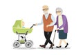 Grandmother and grandfather with a pram and baby