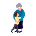 Grandmother and grandson hug. Cartoon flat old women and little boy form. Happy family concept. Senior person lifestyle