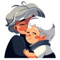 Grandmother and grandson hugging each other. Vector illustration in cartoon style Generative AI