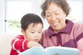 Grandmother and grandson are reading story book together Royalty Free Stock Photo