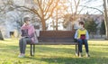 Grandmother and grandson separated by social distancing