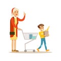 Grandmother And Grandson Shopping, Happy Family Having Good Time Together Illustration Royalty Free Stock Photo