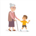 Grandmother and grandson walking. Children, parents, grandparents concept. Flat Happy Family portrait vector character