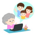 Grandmother have a video call chat with her family vector