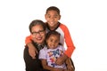 Grandmother and her grandchildren isolated against a white background