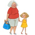 Grandmother with her granddaughter walking