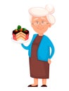 Grandmother holding sweet pieGrandmother holding sweet pie. Cute cartoon character.