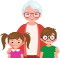 Grandmother hugs her grandchildren vector illustration