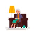 Grandmother knits sitting in a chair. Vector illustration