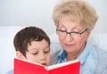 Grandmother and little boy reading book Royalty Free Stock Photo