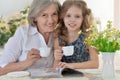 Grandmother with little girl drinking tea Royalty Free Stock Photo