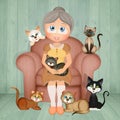 Grandmother with many cats