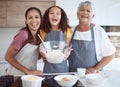 Grandmother, mom and child baking as a happy family in the kitchen with young girl learning a cake and cookies recipe Royalty Free Stock Photo