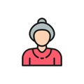 Grandmother, old woman, pensioner, senior flat color line icon.