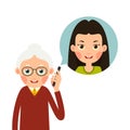 Grandmother with phone. Elderly woman holds phone in her hand an