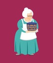 Grandmother with pie. grandma and blueberry cake. Elderly woman