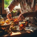 Grandmother prepared vegetable preservation. Generative ai