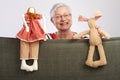 Grandmother presenting a puppet show Royalty Free Stock Photo