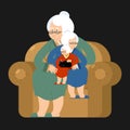 Grandmother recursion sits on chair. grandma Repetition. Old woman and cat Royalty Free Stock Photo