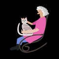 Grandmother in a rocking chair with a cat Royalty Free Stock Photo