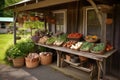 grandmother's vegetable stand, with fresh produce and homemade baked goods