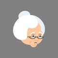 Grandmother sad emoji. Face grandma sorrowful isolated. Vector i