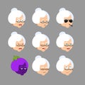 Grandmother set emoji avatar. Sad and angry face.