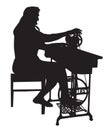 Grandmother silhouette with an old sewing machine