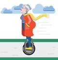 Grandmother silhouette. Old woman on the scooter. Old progressive woman use modern technology monowheel. Flat style modern vector