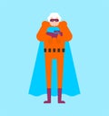 Grandmother superhero isolated. Super Grandma. Superpowers old woman. Cartoon style vector Royalty Free Stock Photo