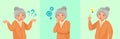 Grandmother thinking. Confused older female, thoughtful senior woman solved question or remembered answer vector cartoon