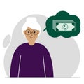 A grandmother thinks about financial success and income opportunities. A grandma thinks about money. Income, profit