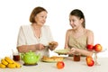 The grandmother treats the granddaughter with pie