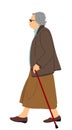 Grandmother walking with stick vector illustration isolated on white background. Old woman active life. Royalty Free Stock Photo