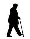 Grandmother walking with stick vector silhouette illustration isolated on white background. Royalty Free Stock Photo