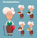 Grandmother wearing eyeglasses. Silver haired grandma, set of five poses