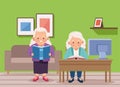 grandmothers studing in desktop
