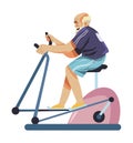 Grandpa doing exercises and sports on bike in gym Royalty Free Stock Photo