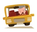 Grandpa driving a car illustration cartoon character