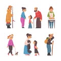 Grandpa and Grandma Engaged in Different Activity with Grandchild Vector Illustration Set