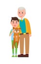 Grandpa with Grandson Holding Fluffy Cat in Hands Royalty Free Stock Photo