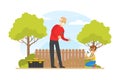 Grandpa and Grandson Repairing Fence in the Backyard, Grandfather Spending Time with Grandchild Cartoon Vector