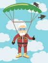Grandpa jumping with a parachute