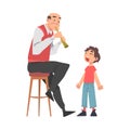 Grandpa Playing Flute to His Grandson, Grandparent Spending Good Time with Grandchild Cartoon Style Vector Illustration