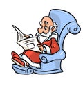 Grandpa Santa Claus reading newspaper cartoon illustration Royalty Free Stock Photo