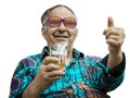 Grandpa shows thumb up on white background Royalty Free Stock Photo