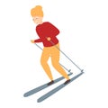 Grandpa skiing icon cartoon vector. Travel senior